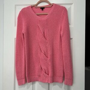 Talbots women's size Medium Cotton‎ Blend Long Sleeve Sweater Pink Large Cable